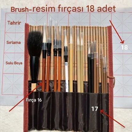 Çini tahrir, seramik sırlama fırça seti, seramik boyama, çini, vazo, resim, brush-Set 18 Parça