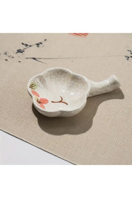 Porselen mürekkep hokkası, çiçek şeklinde seramik mürekkep kabı, sunum tabağı-krem desenli