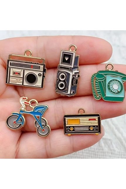 Vintage kolye, nostalji kolye, özel tasarım boyalı retro kolye-10 adet