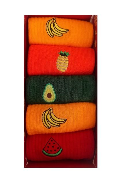 Meyve Işlemeli Çoraplar, Sevimli Çoraplar, Nakışlı Çoraplar, Unisex Çoraplar 5 Çift No:3