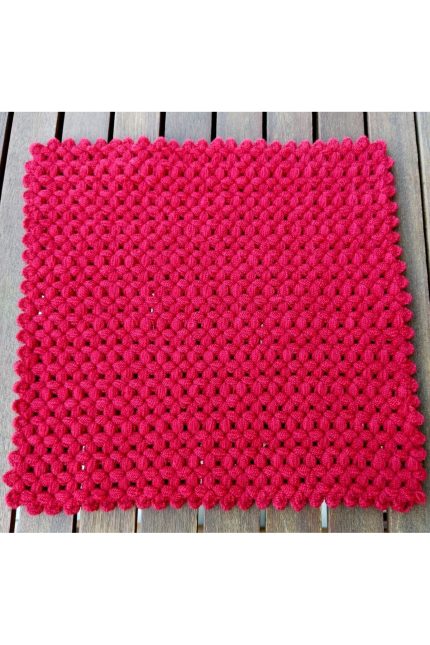 Banyo Lifi Kırmızı Renk El Örgüsü, Duş Bezi, Çeyizlik-kare Çapı: 28cm