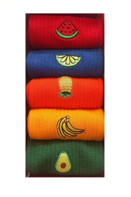 Meyve Işlemeli Çoraplar, Sevimli Çoraplar, Nakışlı Çoraplar, Unisex Çoraplar 5 Çift No:2