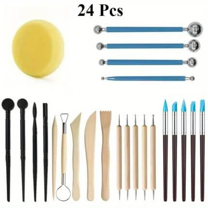 Seramik başlangıç seti, kil modelleme, oyma seti, heykel, çömlekçilik seti-24 parça