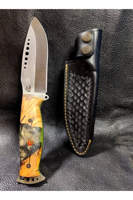 El Yapımı N690 Av Bıçağı, Taktik Bıçak, Deri Kılıflı Kamp Bıçağı (no:4)