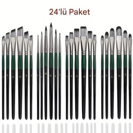 Resim fırça seti 24 Adet-4 farklı model, akrilik boya, yağlı boya, guaj boya, üstün kalite