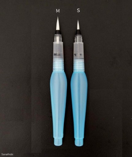 Fırça uçlu, brush pen, sulu boya, su ve mürekkep hazneli, boyama kalem mavi-M-S beden