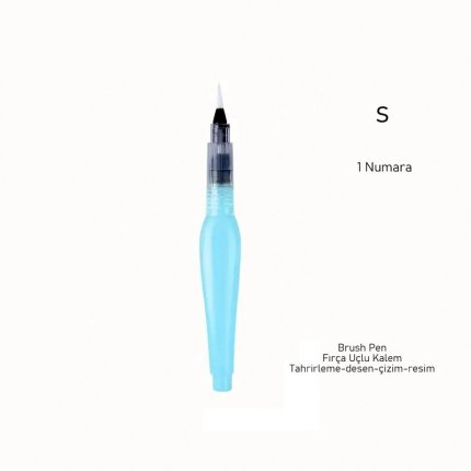 Fırça uçlu, brush pen, sulu boya, su ve mürekkep hazneli, boyama kalem mavi-S beden