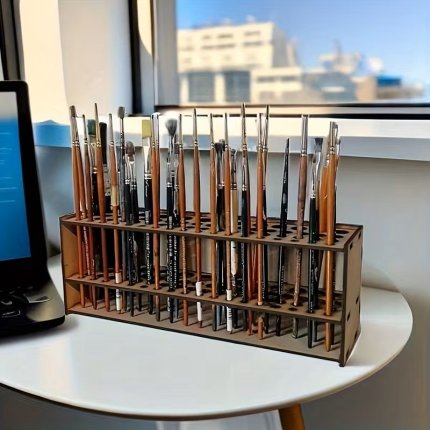 Ahşap fırça standı, fırça organizer, kalemlik, fırça düzenleyici, fırça tutucu, 67 delikli