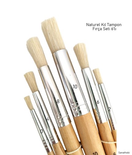 Samur Naturel Kıl Tampon Fırça Seti 6'lı, ponpon uç, eskitme, doku