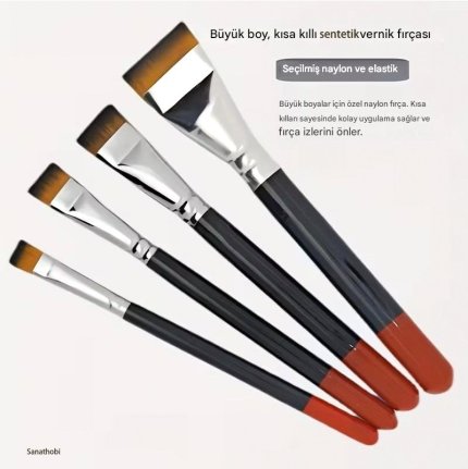 Düz Kesik Fırça Seti 4 Adet-Çini Sırlama, Prüzsüz Uygulama, Akrilik Boya, Yağlı Boya, Resim Fırçası