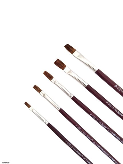 Samur 5'li Akrilik ve Yağlı Boya Fırça Seti, Düz Kesik, Akrilik Boya, Resim fırça, Midilli Kılı-No:2-10